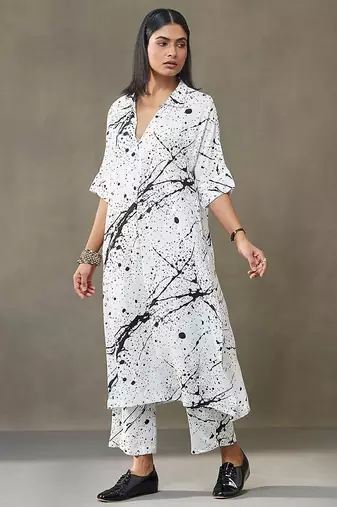 women printed smart office kurta with trousers