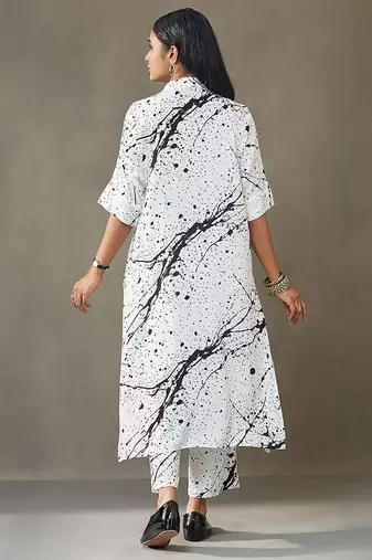 women printed smart office kurta with trousers