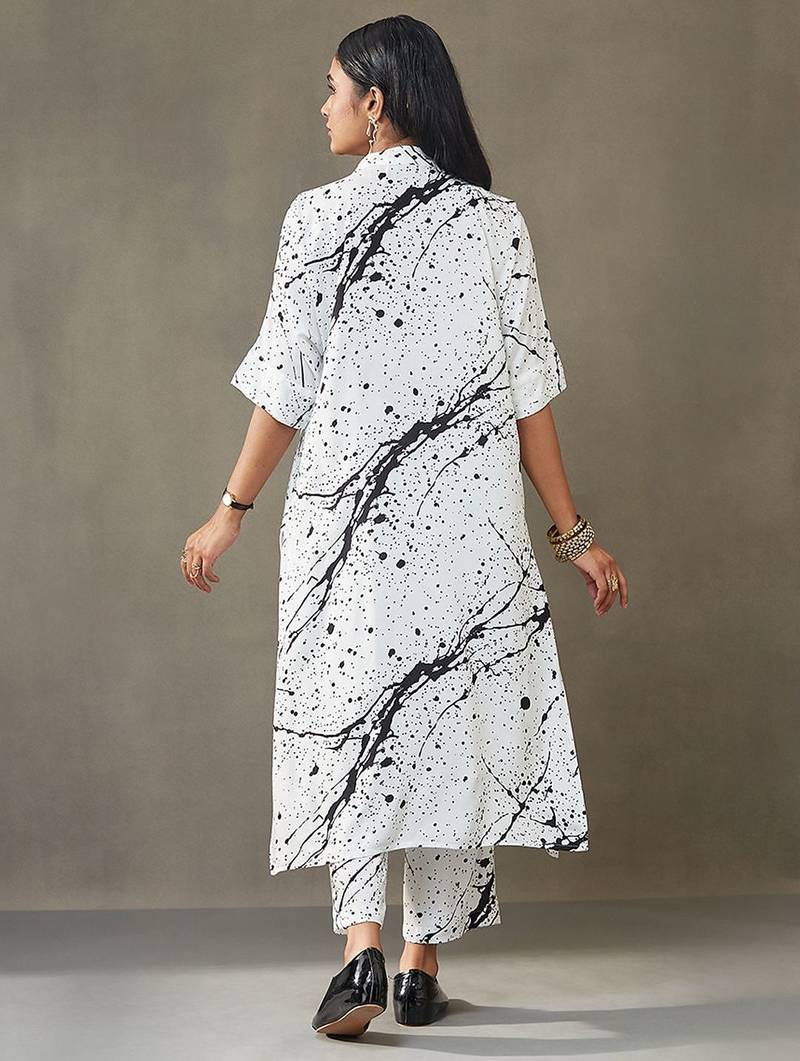 women printed smart office kurta with trousers