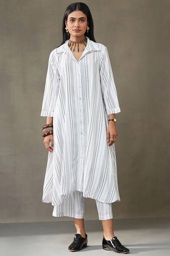 women cotton button-down smart office kurta with trousers