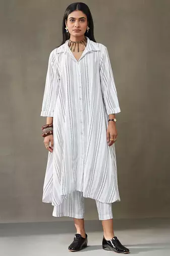 women cotton button-down smart office kurta with trousers