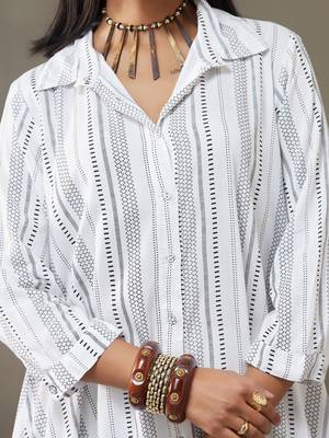 women cotton button-down smart office kurta with trousers 2