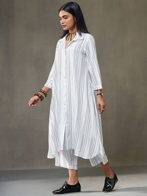 women cotton button-down smart office kurta with trousers 3