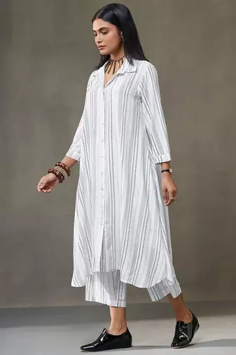 women cotton button-down smart office kurta with trousers