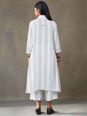 women cotton button-down smart office kurta with trousers 4
