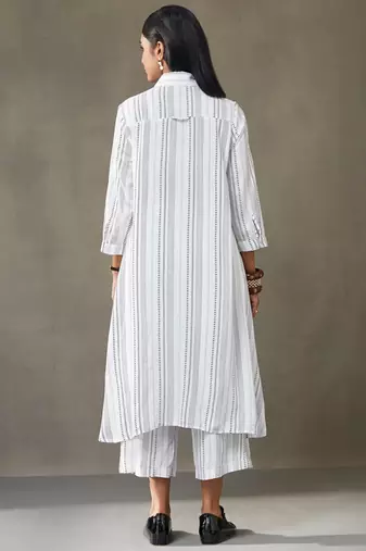 women cotton button-down smart office kurta with trousers