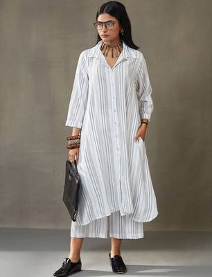 women cotton button-down smart office kurta with trousers 5
