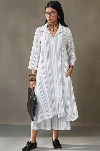 women cotton button-down smart office kurta with trousers