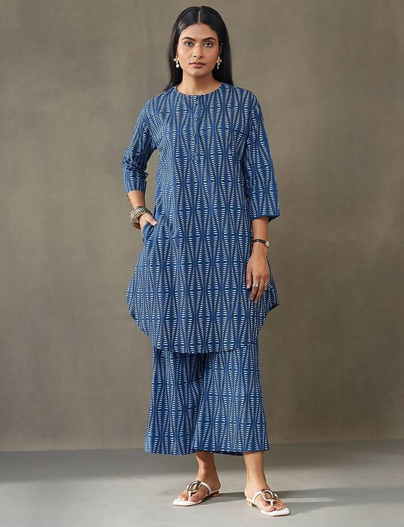 women ethnic motifs printed cotton structured work kurta with palazzos