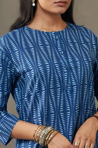 women ethnic motifs printed cotton structured work kurta with palazzos