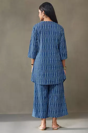 women ethnic motifs printed cotton structured work kurta with palazzos