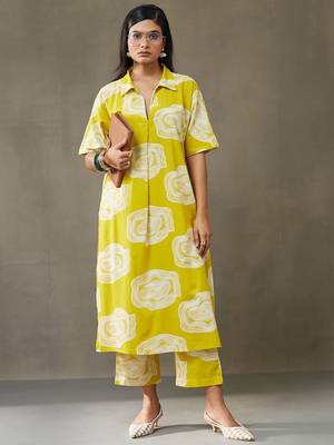 women printed cotton smart office kurta with trousers 1