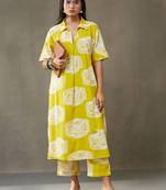 women printed cotton smart office kurta with trousers