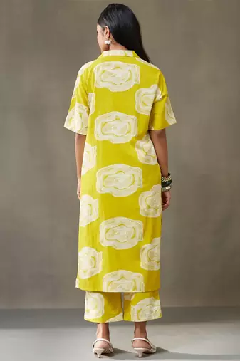 women printed cotton smart office kurta with trousers
