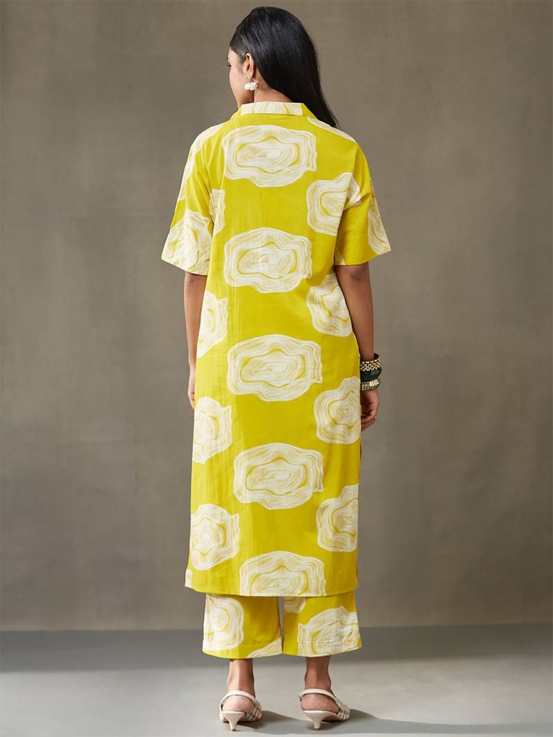 women printed cotton smart office kurta with trousers