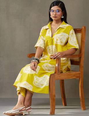 women printed cotton smart office kurta with trousers 6