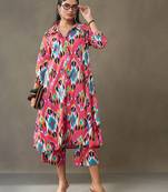women printed cotton smart office kurta with trousers