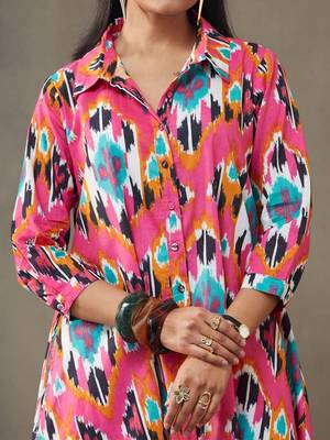 women printed cotton smart office kurta with trousers 2