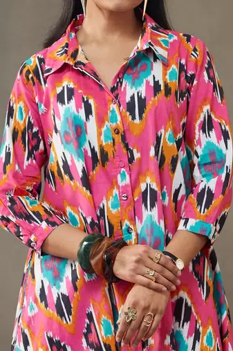 women printed cotton smart office kurta with trousers