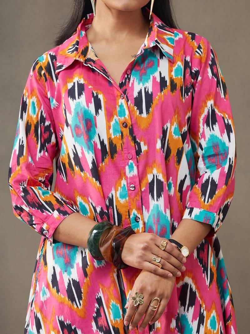 women printed cotton smart office kurta with trousers