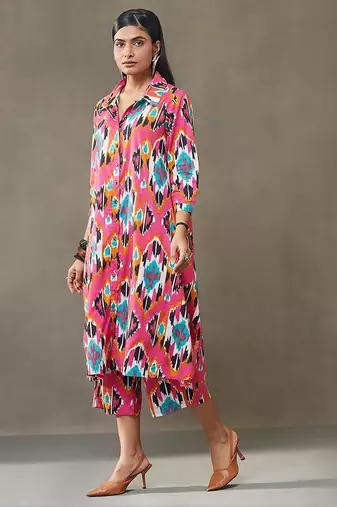 women printed cotton smart office kurta with trousers