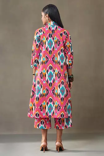 women printed cotton smart office kurta with trousers