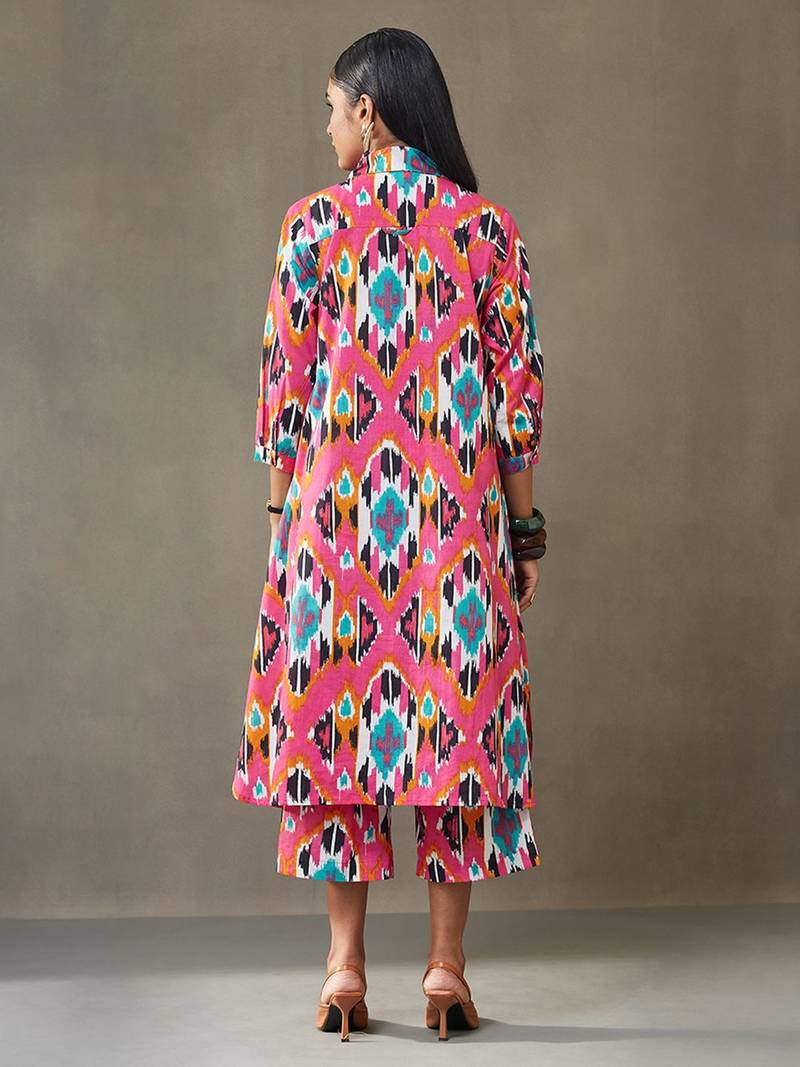 women printed cotton smart office kurta with trousers