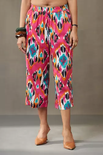 women printed cotton smart office kurta with trousers