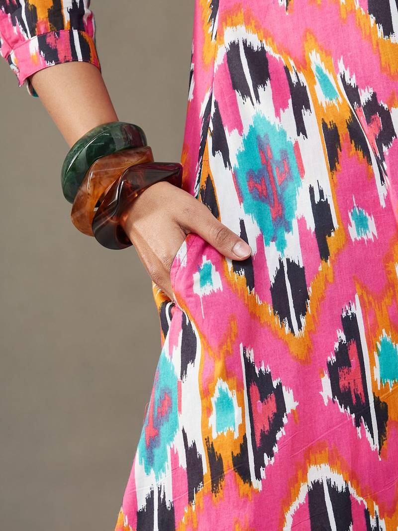 women printed cotton smart office kurta with trousers
