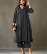 women cotton button-down smart office kurta with trousers
