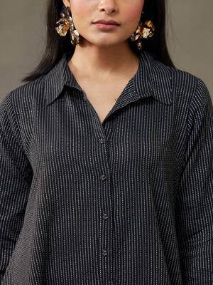 women cotton button-down smart office kurta with trousers 2