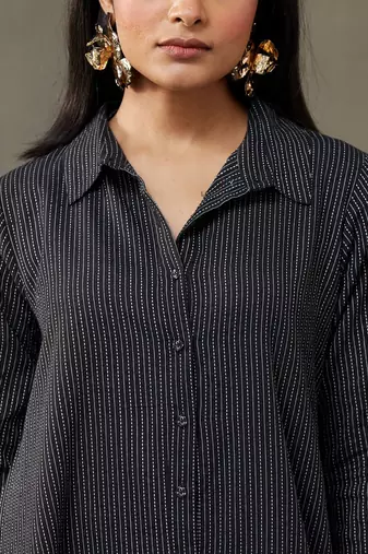 women cotton button-down smart office kurta with trousers