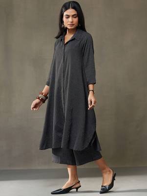 women cotton button-down smart office kurta with trousers 3