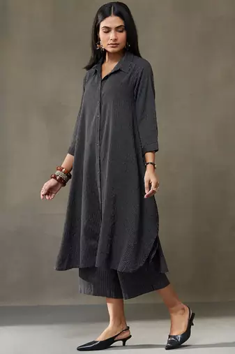 women cotton button-down smart office kurta with trousers