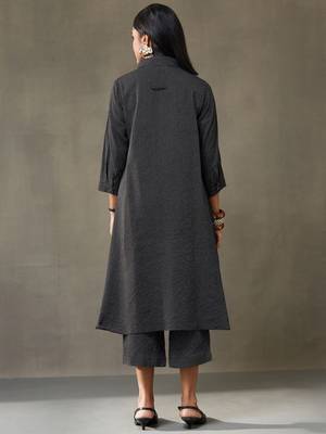 women cotton button-down smart office kurta with trousers 4