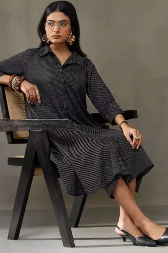 women cotton button-down smart office kurta with trousers