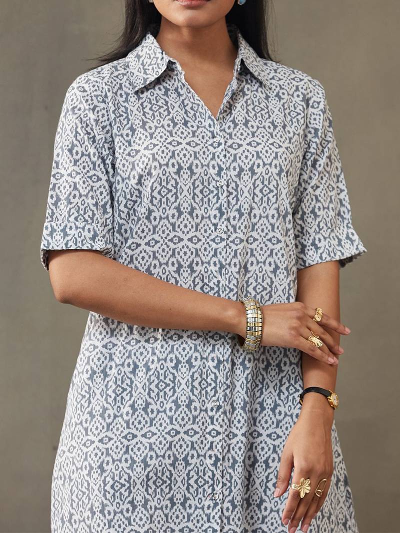 women ethnic motifs printed cotton smart office kurta with trousers