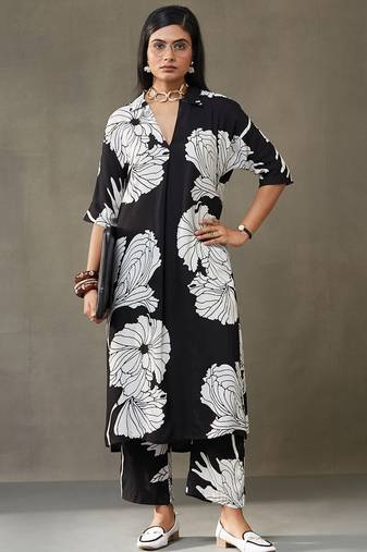 women floral printed smart office kurta with trousers