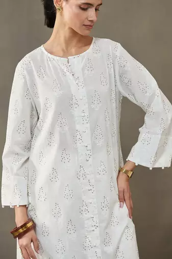 women ethnic motifs printed cotton smart office kurta with trousers