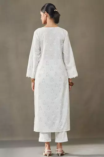 women ethnic motifs printed cotton smart office kurta with trousers