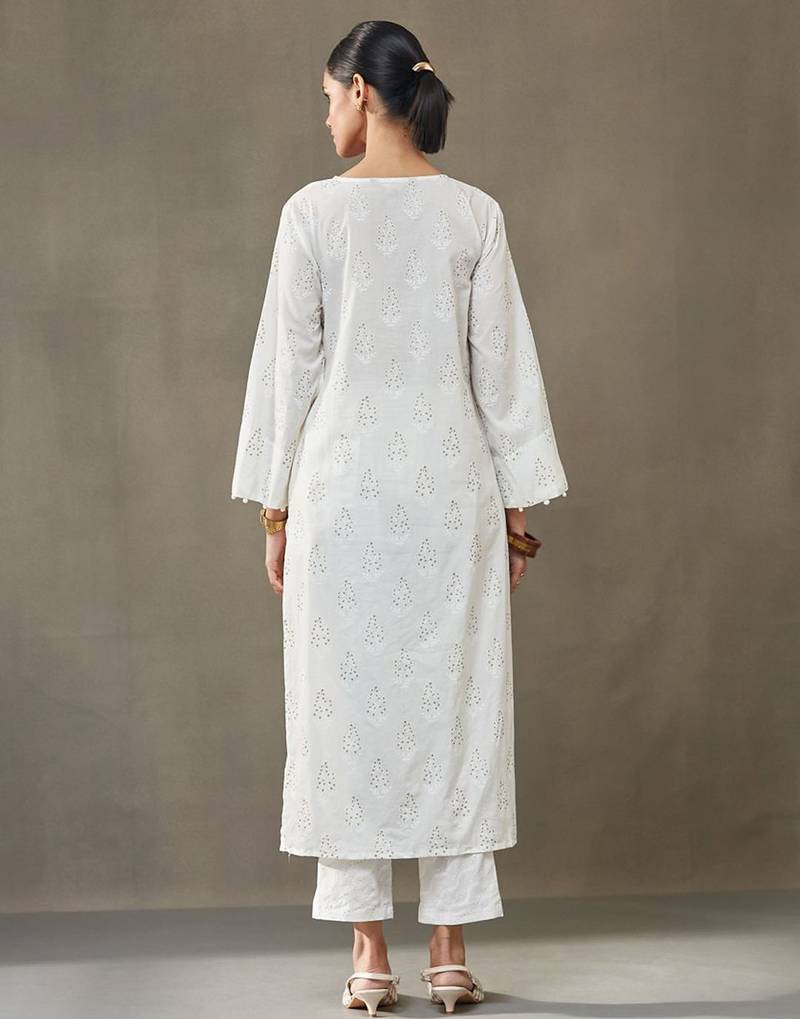 women ethnic motifs printed cotton smart office kurta with trousers