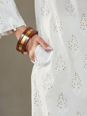 women ethnic motifs printed cotton smart office kurta with trousers 7