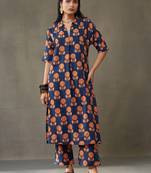 women floral printed cotton smart office kurta with trousers