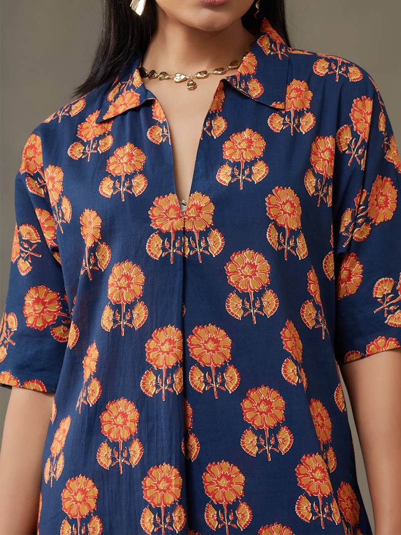 women floral printed cotton smart office kurta with trousers