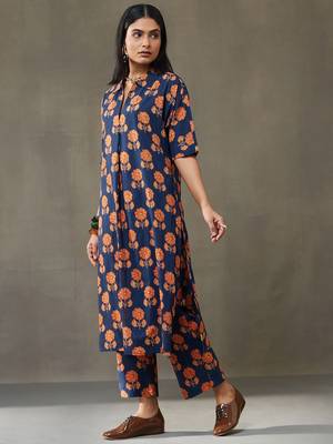 women floral printed cotton smart office kurta with trousers 3