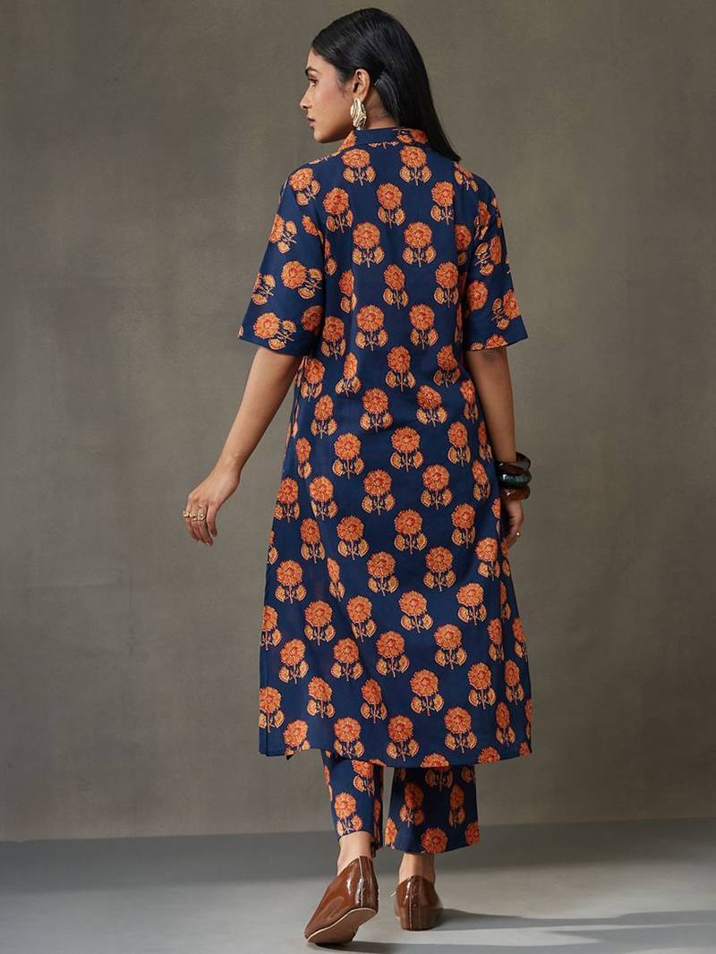 women floral printed cotton smart office kurta with trousers