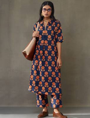 women floral printed cotton smart office kurta with trousers 5