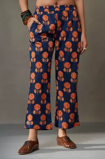 women floral printed cotton smart office kurta with trousers
