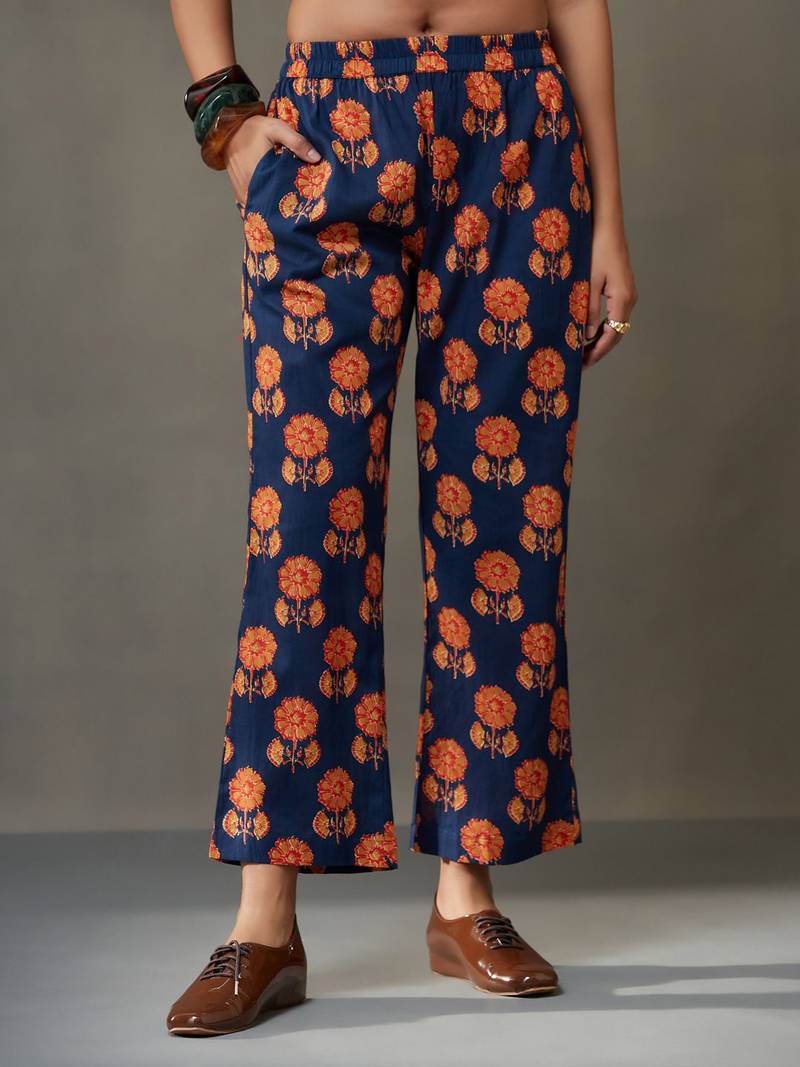 women floral printed cotton smart office kurta with trousers