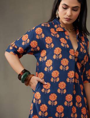 women floral printed cotton smart office kurta with trousers 7